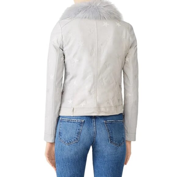 Samantha Sipos Seeing Stars Lamb Leather Biker Jacket Gray, Size S - Picture 2 of 16